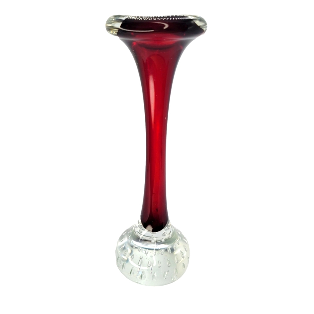 Vtg. Ruby Red Bulliconti Bubble Hand Blown Stretched Art Glass Vase 10" Aseda